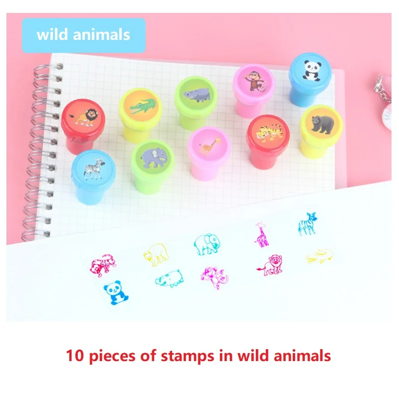 10 pieces wild anima 10 шт./компл. Детские игрушки марки улыбка похвалы и динозавром из мультфильма Животные фрукты дети печать Скрапбукинг штампа DIY русского языка и штампа игрушки - Цвет: 10 pieces wild anima