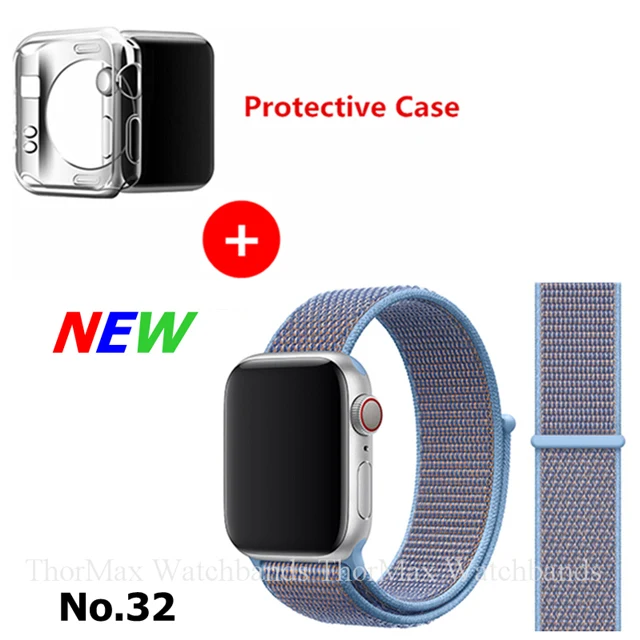 32-Cerulean Ремешок для Apple Watch Series 4 3 2 1 38 мм 42 мм нейлоновый мягкий дышащий браслет сменный ремешок Спортивная петля для iwatch 4 40 мм 44 мм - Цвет ремешка: 32-Cerulean
