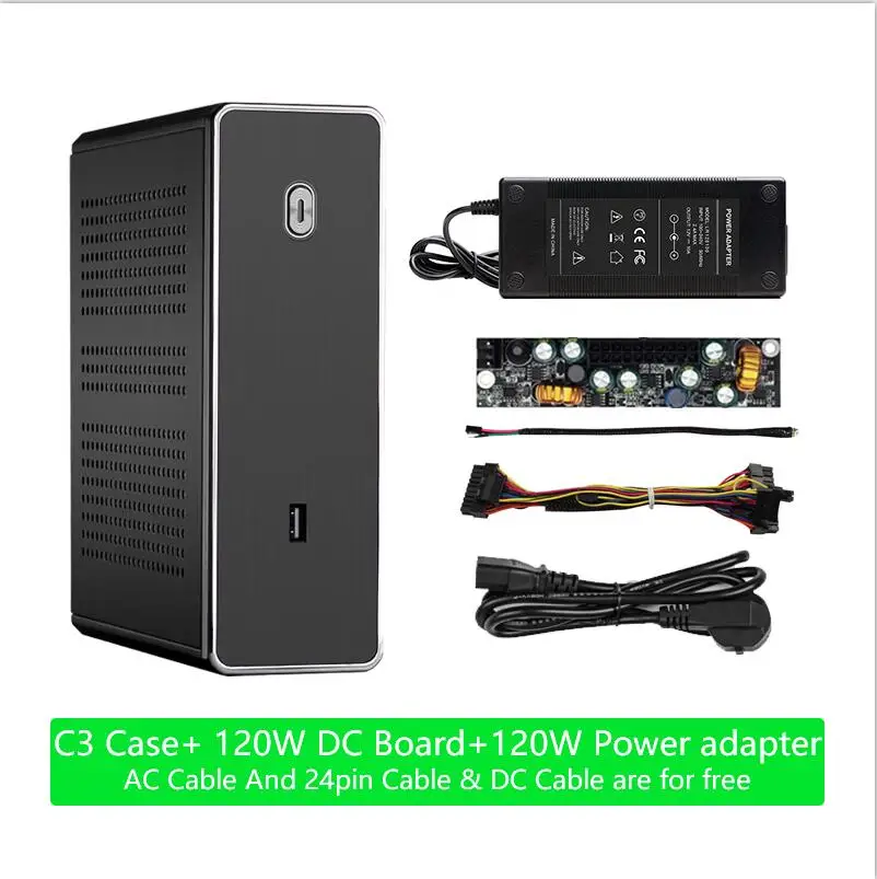 REALAN mini itx Настольный htpc компьютерный чехол E-C3 без источника питания SGCC 0,8 мм черный серебристый - Цвет: C3 And 120W 120W