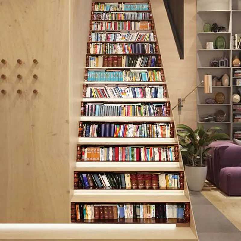 Книжки на полке лестницы наклейки 13 шт. обои виниловые для подступни 3D