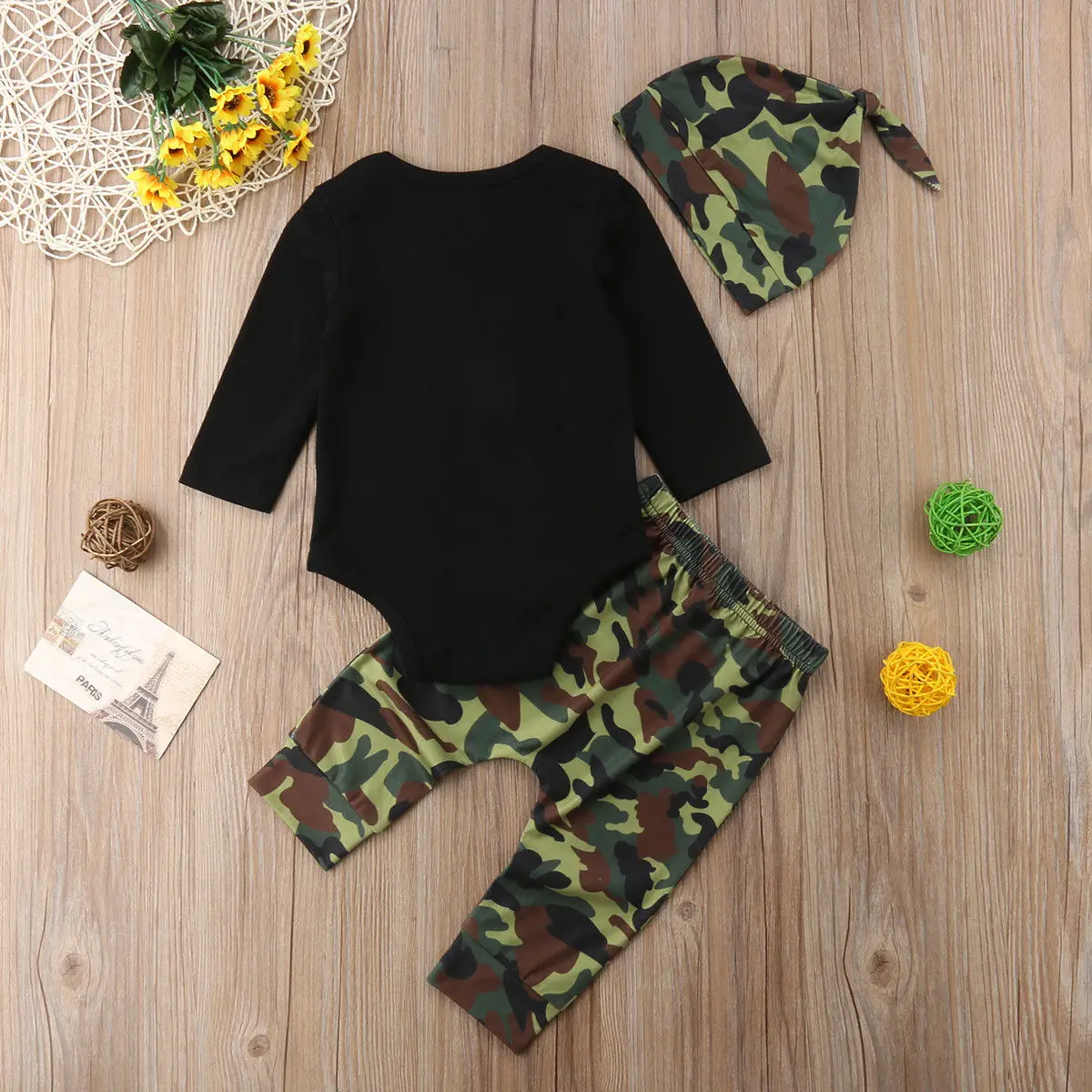 Newborn baby clothes children clothing Tops Romper Bodysuit Camo Pants 3PCS Outfits Set Clothes-15 |