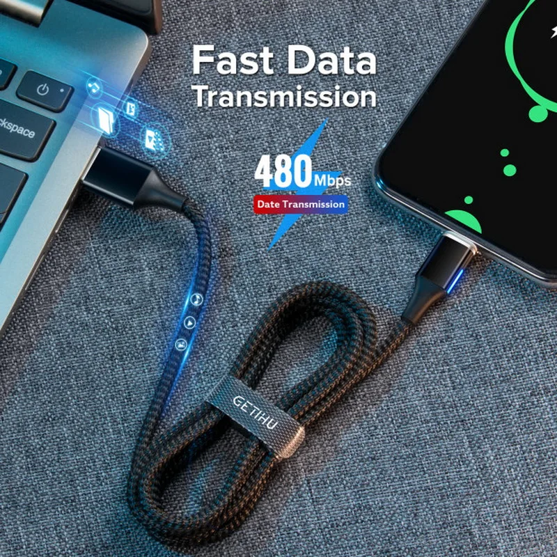 Магнитный кабель GETIHU 2 м 3A Micro USB Type C светодиодный магнитный для быстрой зарядки и