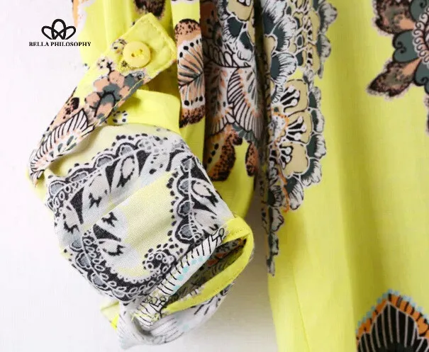 Женская этническая блузка с длинными рукавами цветочным принтом пейсли желтая