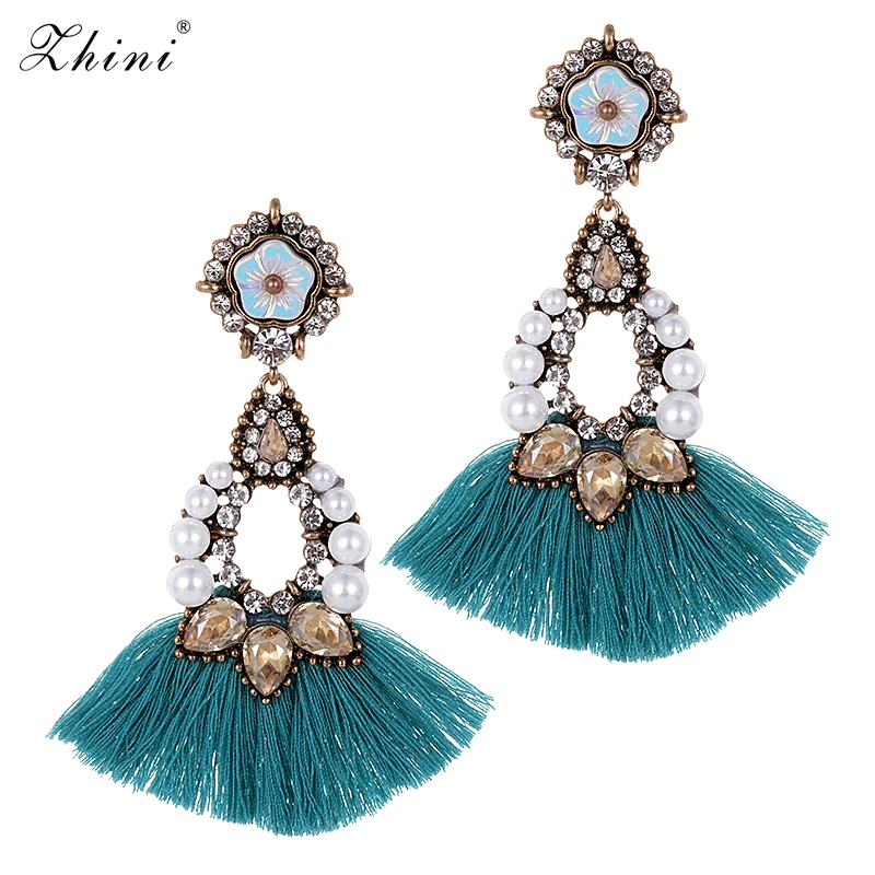 ZHINI New Fashion Jewelry Bohemian Luxury Simulated Pearl Wedding Women Statement Earrings Tassel Drop Dangle Wholesale | Украшения и
