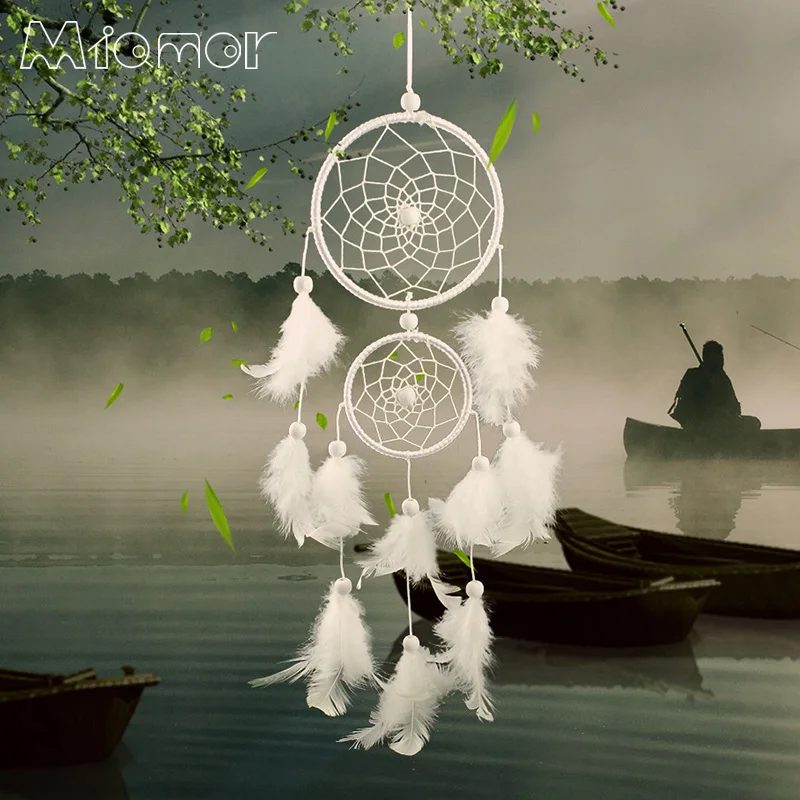 

India Dreamcatcher with Feather Polycyclic Dream Catcher Wall Hanging Decoration Pendant Home Decor Ornament Gift Amor066 White