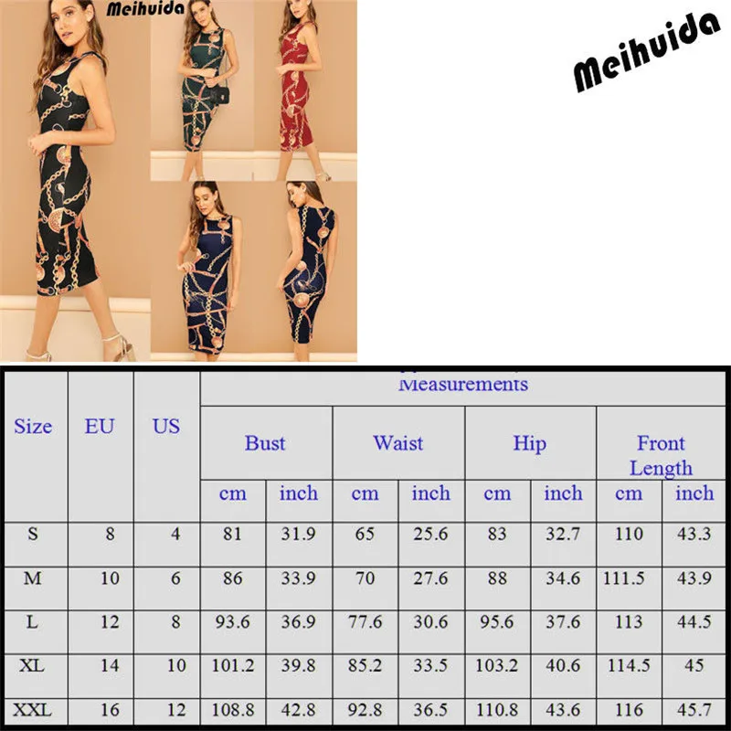 Women Summer Casual and Loose Ultrathin V Neck Sleeveless Chain Print Bodycon Clubwear Evening Party Slim Formal Tank Dress US | Женская