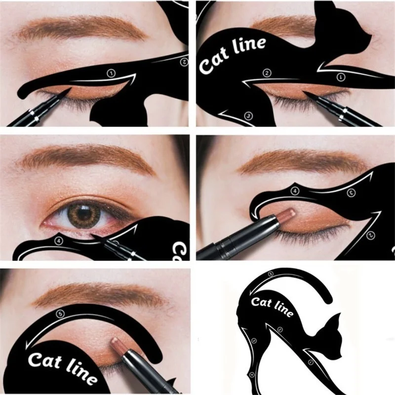 Fashion 2Pcs Cat Line Stencils Pro Eye Makeup Tool Eyeliner Template Shaper Model Eyebrows Eyeshadow | Красота и здоровье