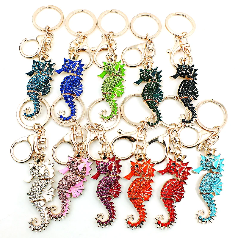 JINGLANG Gold Color Lobster Clasp Keyring Crystal Enamel Sea Horse Animal Charms Keychains For Men Jewelry Car Pendants | Украшения и