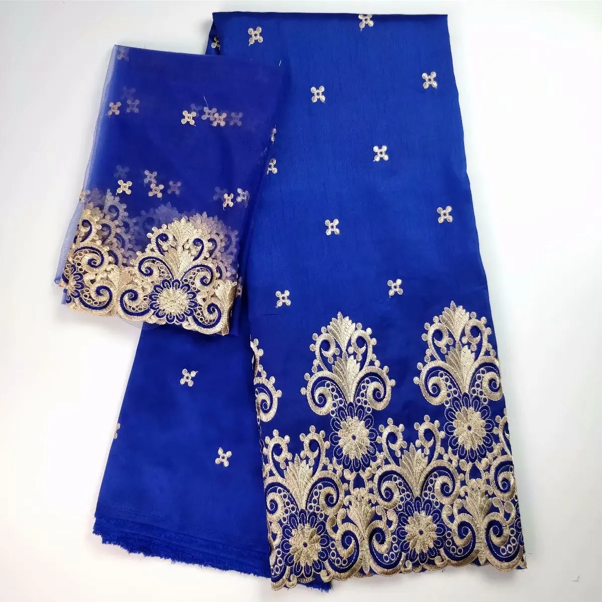 

2018 African George Lace Fabric With Blouse Indian Peach French Net Lace Fabric For Nigeria Wedding Dress Silk Lace 5+2 blue