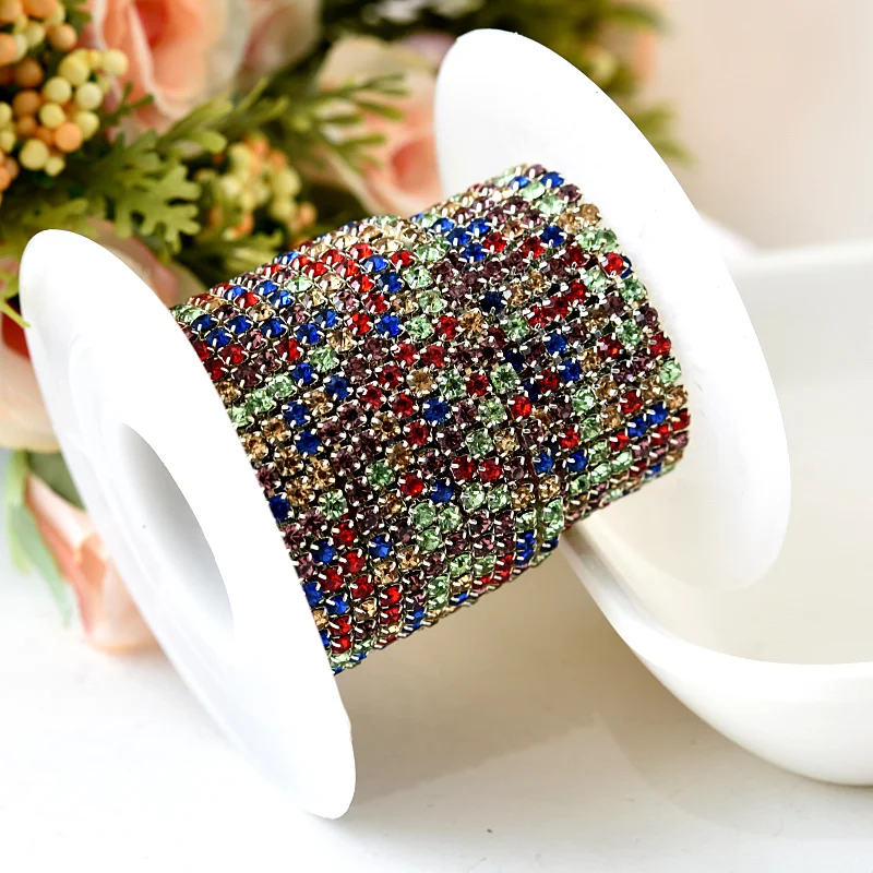 5 ярдов/рулон SS6 Серебряная основа плотный коготь красочный пришить стразы чашка