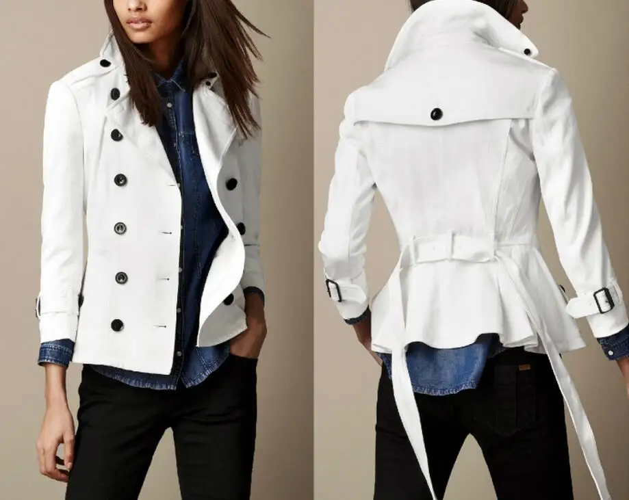 

S--5XL HOT / Spring Women New Fashion Blended cotton white belt trench coat