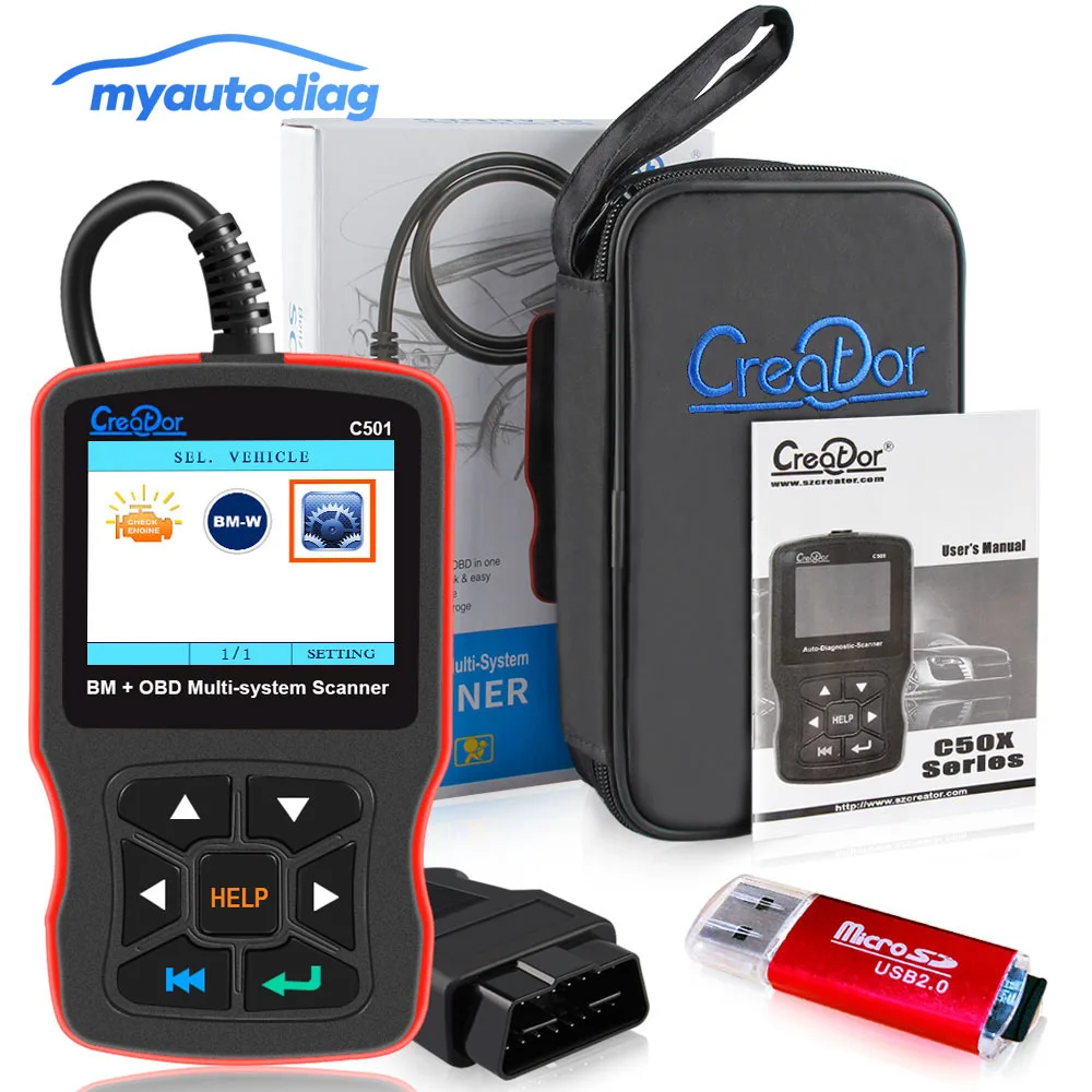 Автомобильный диагностический сканер obd II Creator C501 BM + OBD 2 многосистемный