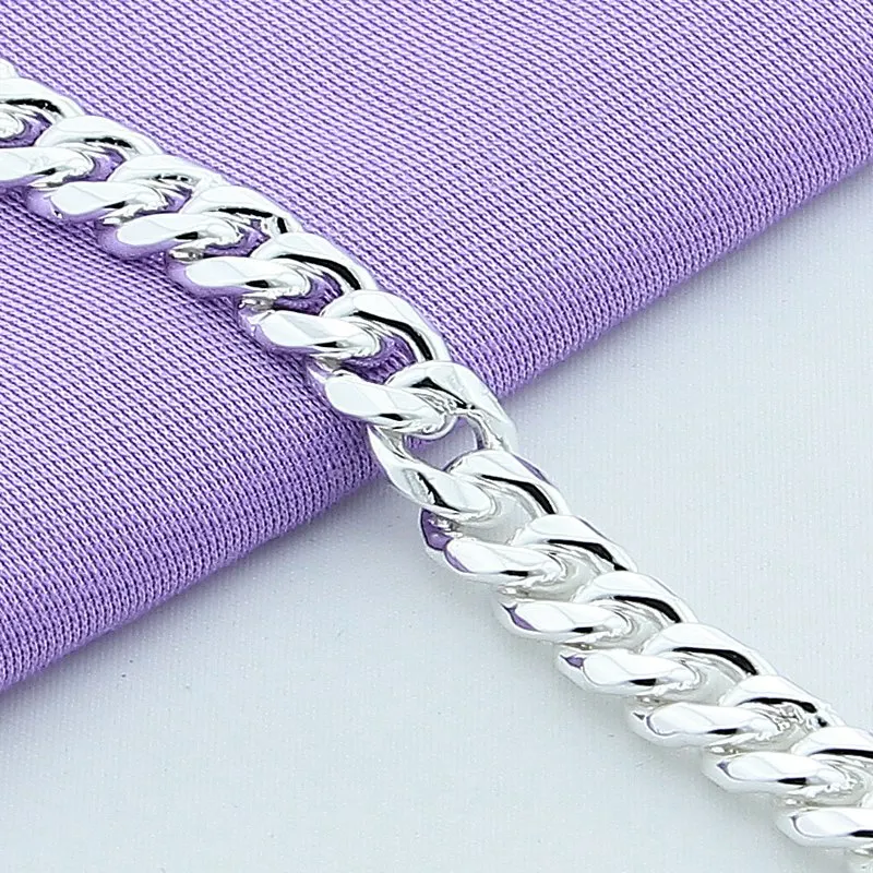 Высокое качество 10 мм 20 см боковая цепочка браслет для мужчин 925 пробы серебряные