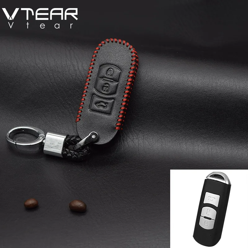 3 buttons red Vtear натуральная кожа ключа автомобиля чехол для Mazda 2 3 6 Axela Atenza CX-5 CX5 CX-3 CX-4 CX-7 CX-9 аксессуары для смарт-2/3 кнопки - Название цвета: 3 buttons red