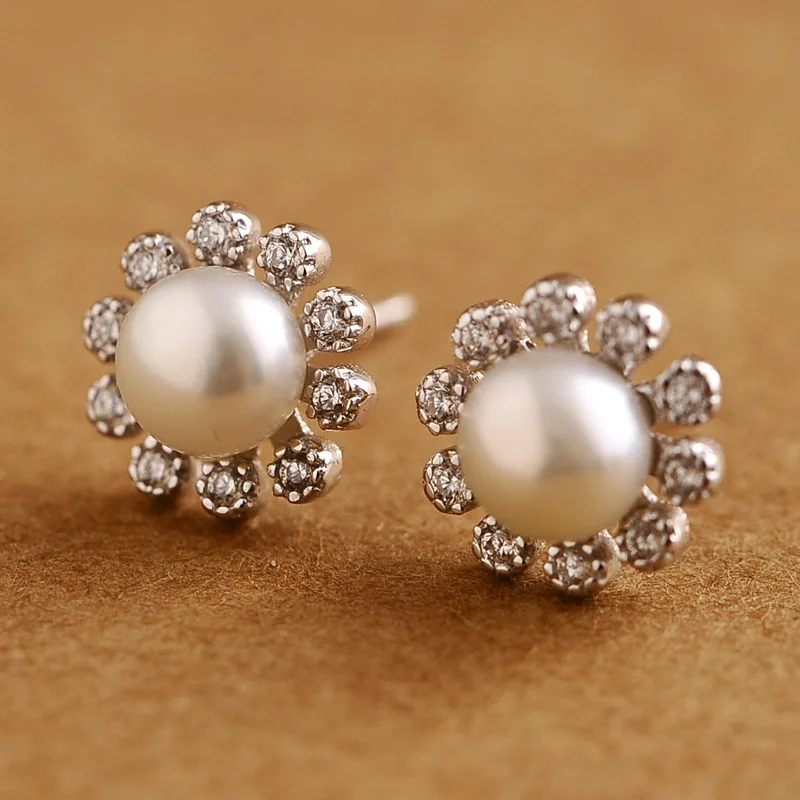 

925 sterling svsun flower earring female pearl wild ear jewelry fashion woman gift