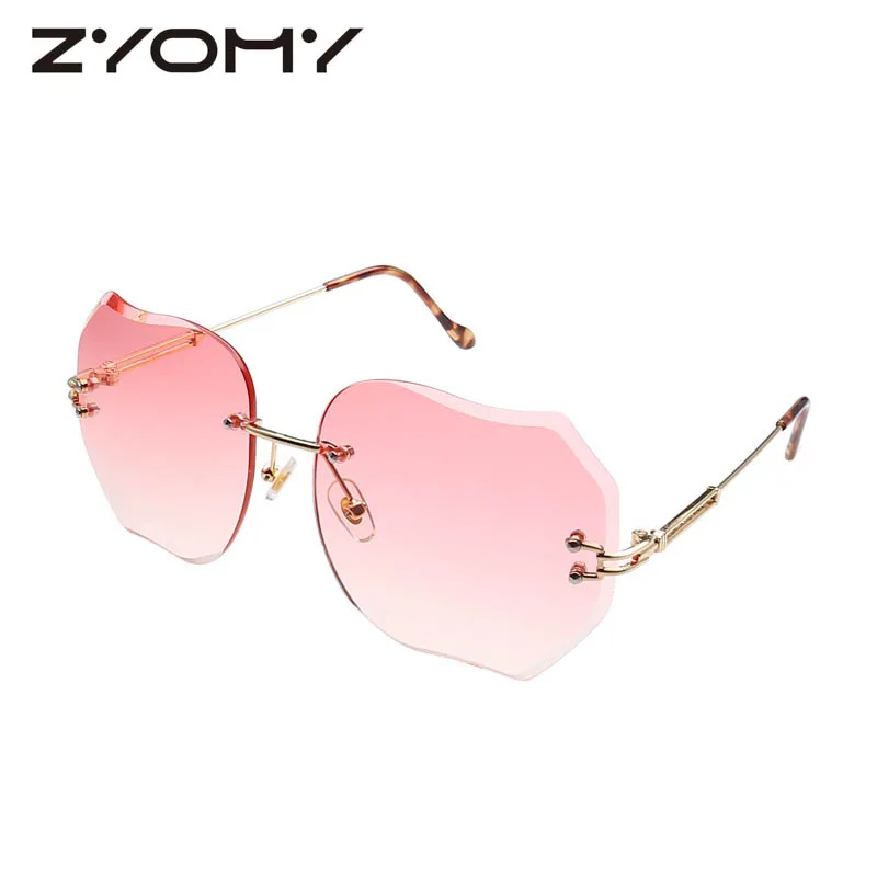 C2 gradient pink Тренд Обрезанные края личности стандартные Солнцезащитные очки женские красочные океан пленка бескаркасные металлические очки оправа очки женские гафы - Цвет линз: C2 gradient pink