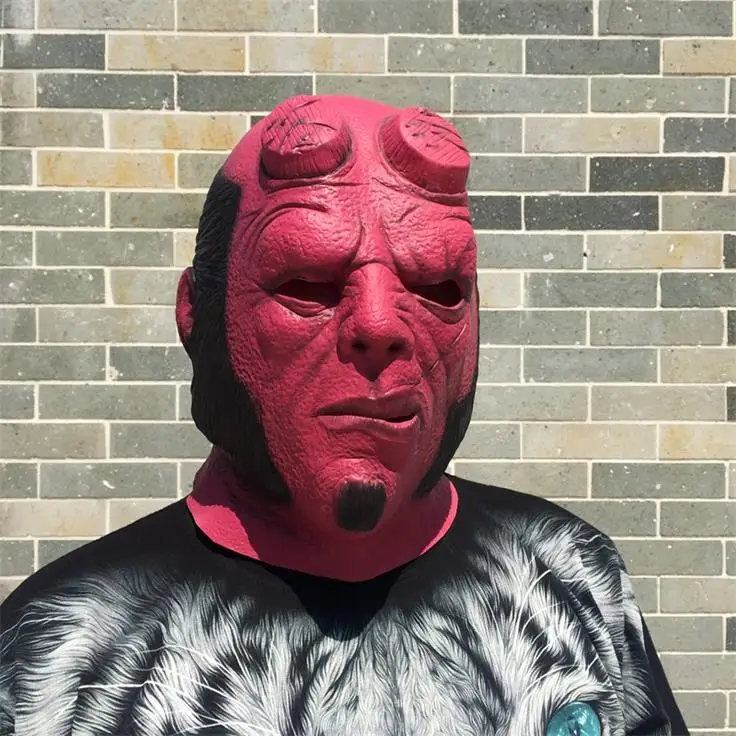 C Фильм Hellboy Голова маска Хэллоуин нарядное платье косплей реквизит латексные маски перчатки маска - Цвет: C