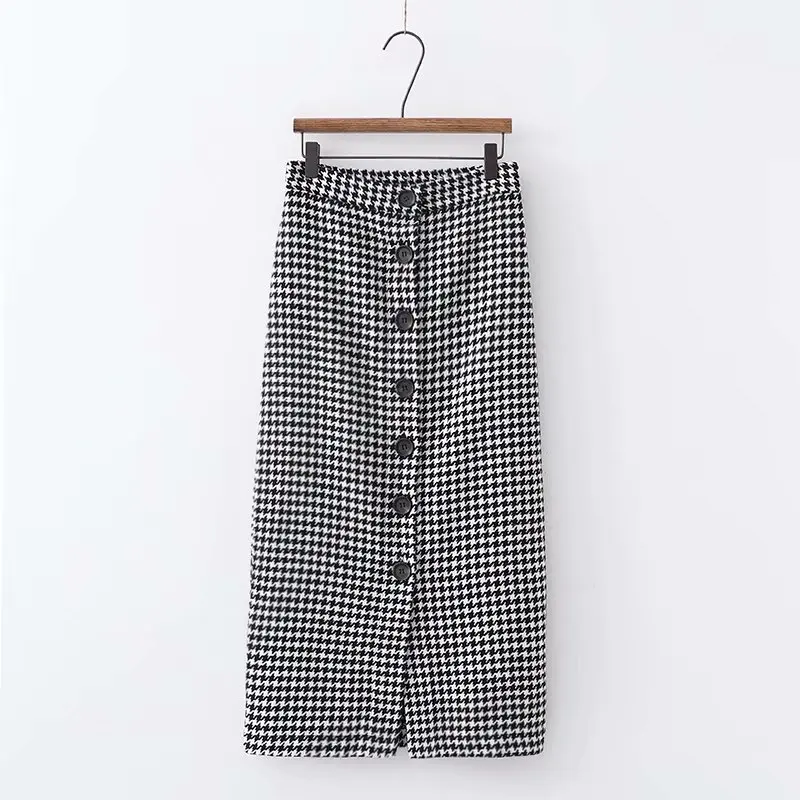 Женская винтажная клетчатая юбка средней длины с кнопками гусиная лапка