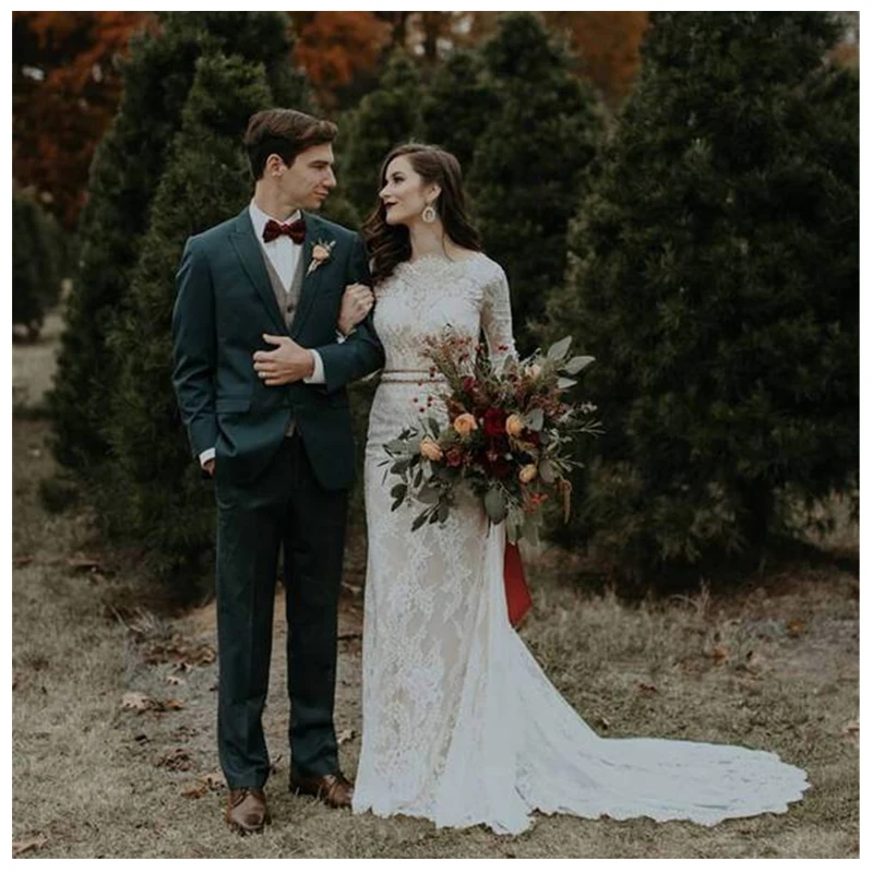 Лори богемное свадебное платье с длинным рукавом кружевами и аппликацией внутри