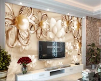 beibehang fashion creative silk cloth 3d wallpaper gold pearl flowers high end luxury jewelry background wall papel de parede