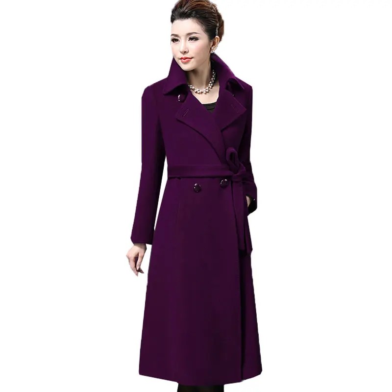 Purple 1 Большие размеры, осенне-зимнее шерстяное пальто для женщин, Кашемировое шерстяное пальто, верхняя одежда высшего качества, зимняя куртка для женщин, теплые парки LJ211 - Цвет: Purple 1
