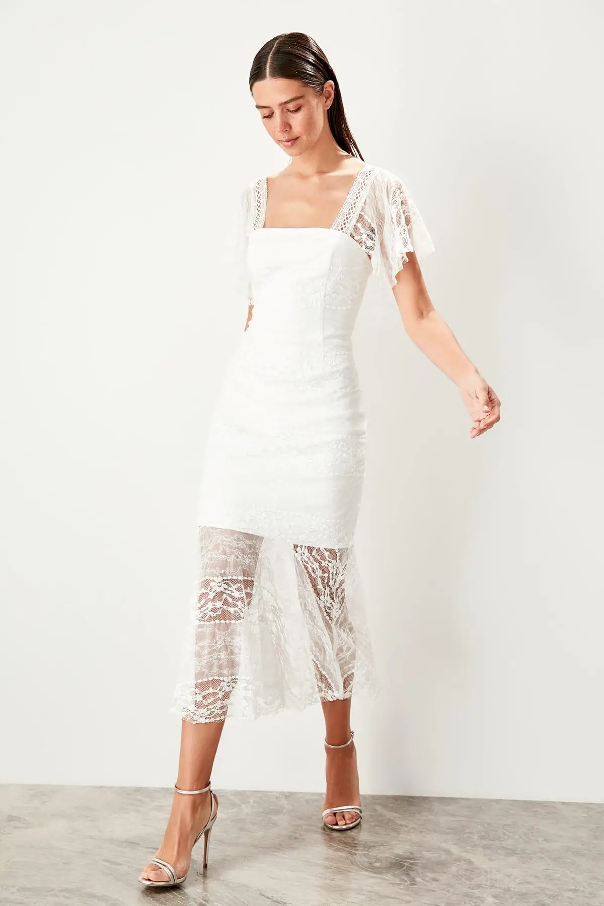 Trendyol платье экрю с бретельками TPRSS19UZ0084|Женские платья| |