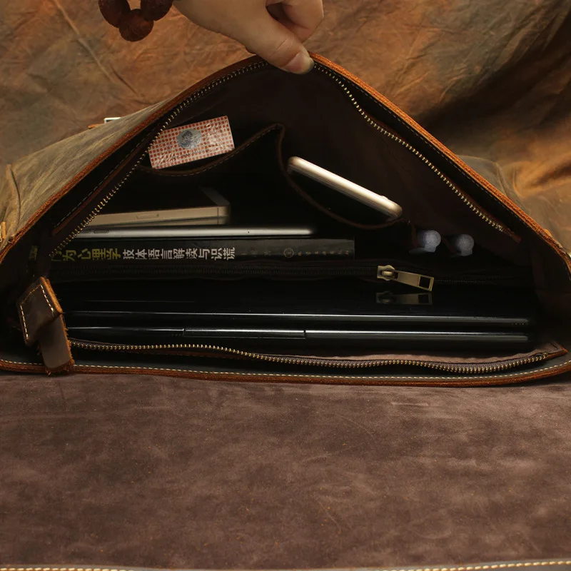 

Nesitu Vintage A4 Brown Genuine Crazy Horse Leather Office 14'' Laptop Men Briefcase Portfolio Business Messenger bag M1052