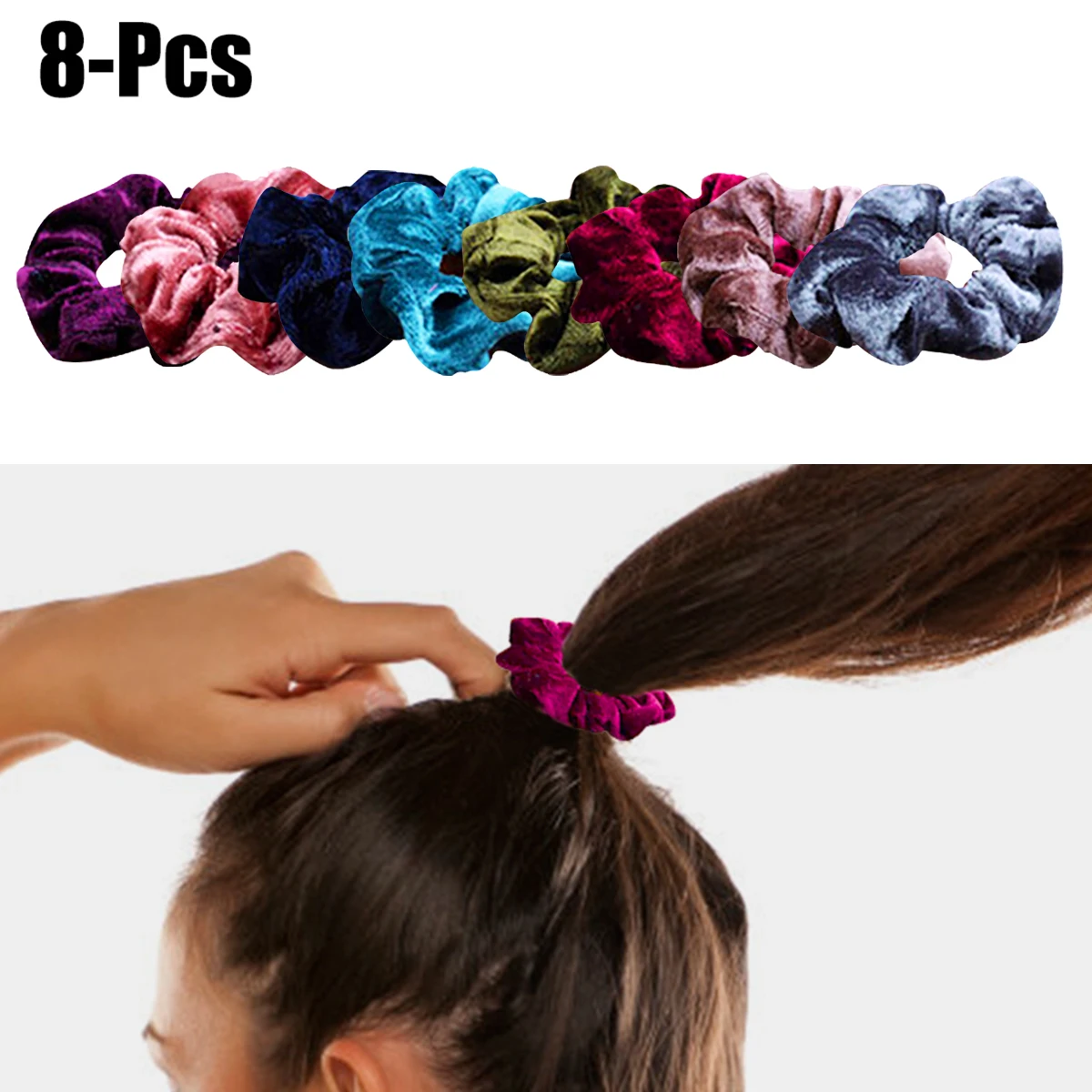 8 шт. бархатных резинок для волос для женщин и девочек - аксессуары для волос для связывания, кольца, резинки для хвоста.