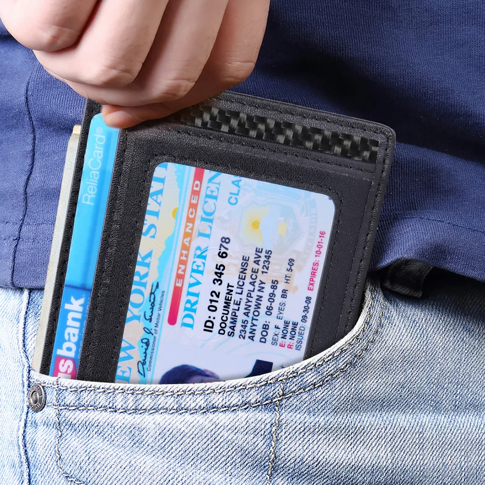 Тонкий кошелек из углеродного волокна RFID передний карман бумажник