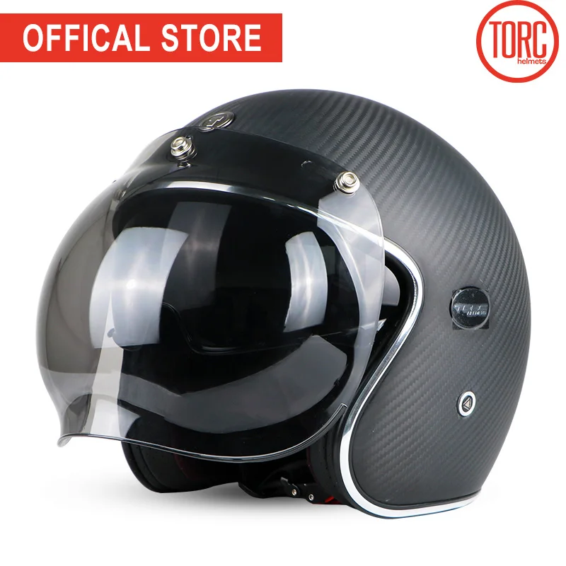 TORC углеродного волокна moto rcycle шлем пузырьковый козырек мотоциклетный шлем moto cross jet Ретро capacete внутренний козырек moto ECE - Цвет: Matte Carbon bubble