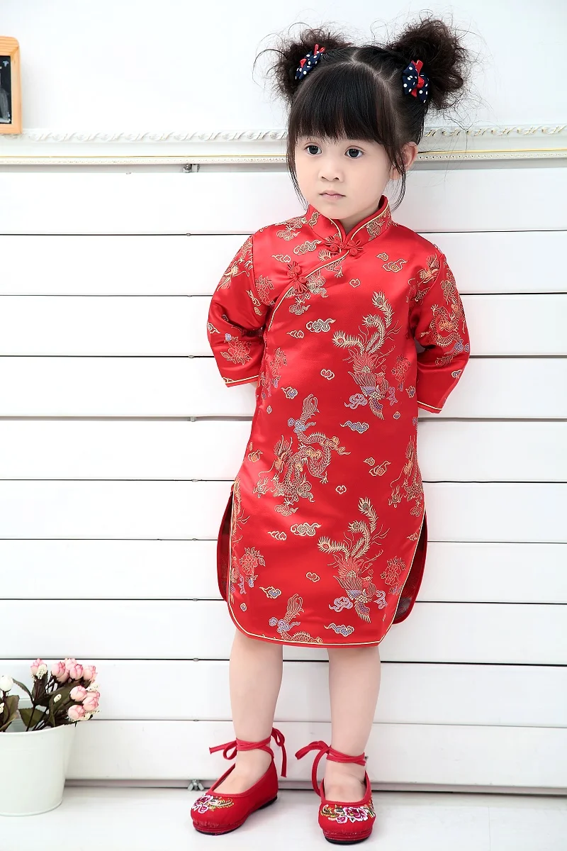 2021 Qipao летнее платье для маленьких девочек с рукавом три четверти детская одежда