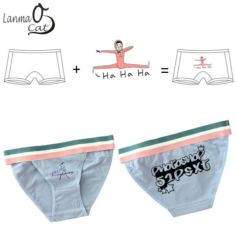 2Pcs/ Lots Panties For Women Bikini Underwear Custom Printing Intimates Cotton Briefs Lady Girls Free Shipping | Женская одежда