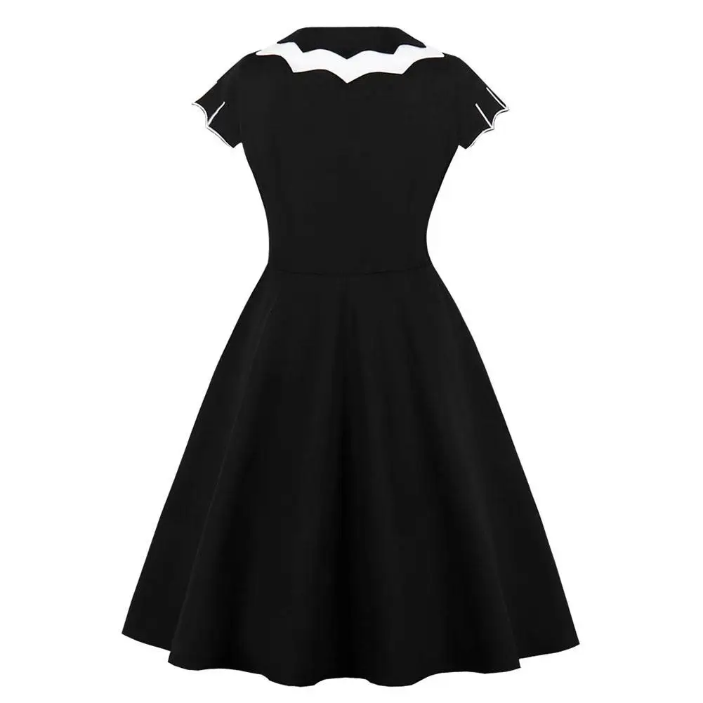 Готическое винтажное платье для Хэллоуина Vestido черное с вышивкой летучей мыши