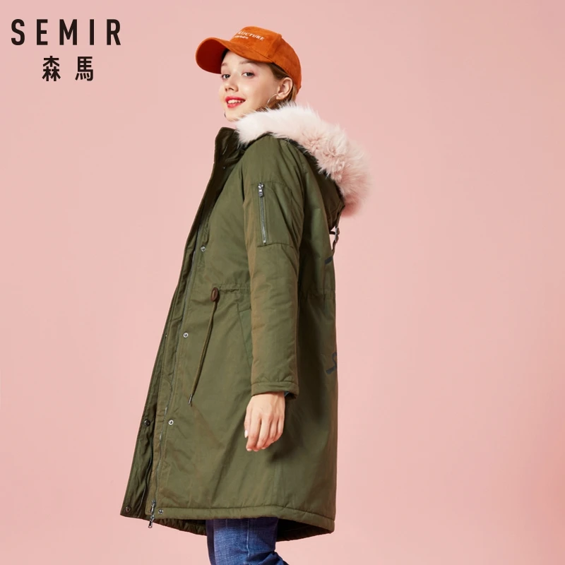 SEMIR модные парки зимние куртки женские пальто искусственный мех с капюшоном воротник повседневные Длинные парки хлопок ватные женские пальто