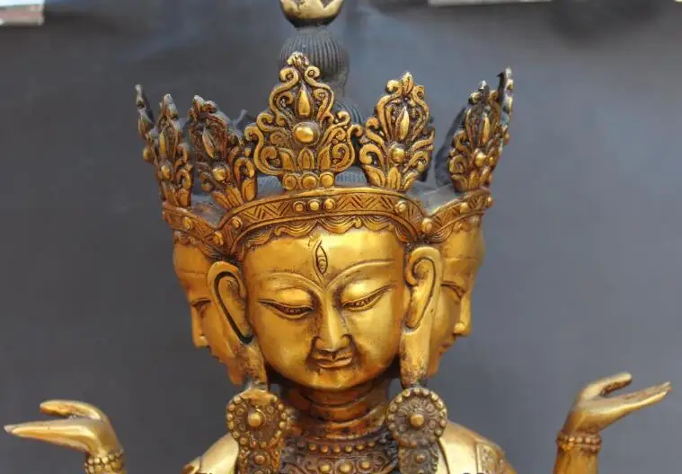 S5137 20 "тибетская бронзовая позолота 4 головки 8 подставок Ваджра Ushnishavijaya Namgyalma
