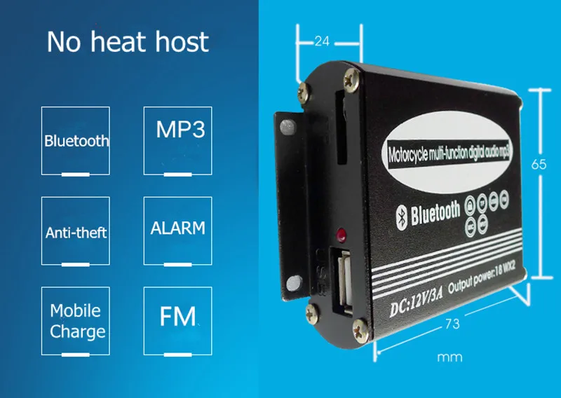 Мотоцикл fm аудио mp3 3 дюймов стереодинамики цифровой плеер Anti-Theft охранной Системы
