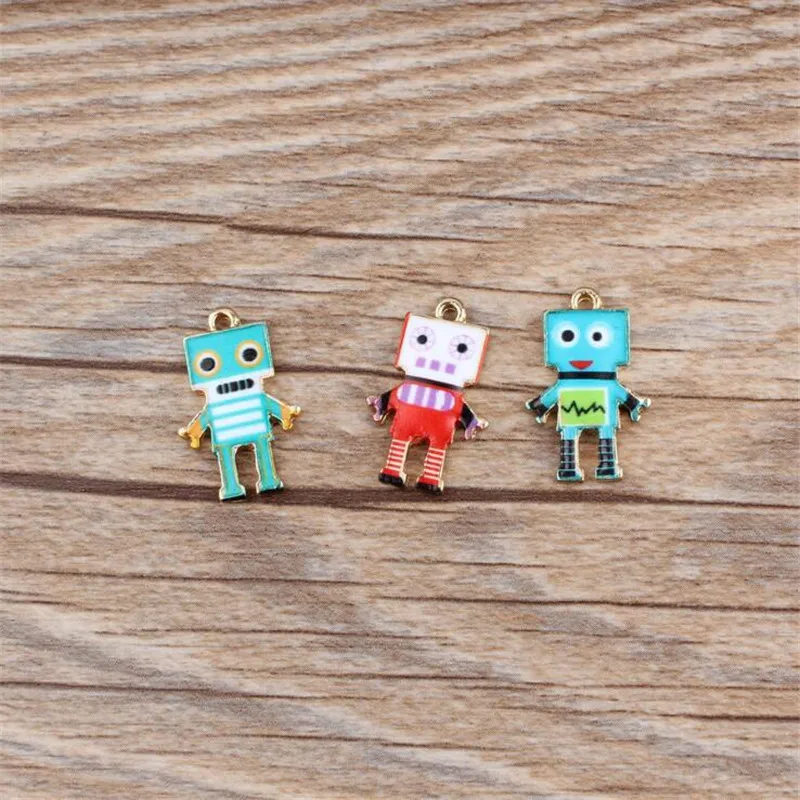 Mini order 10pcs 14*22MM Colorful Kawaii Robot Pendant Charms Gold Tone Plated Oil Drop DIY Jewelry Ornament Accessory | Украшения и
