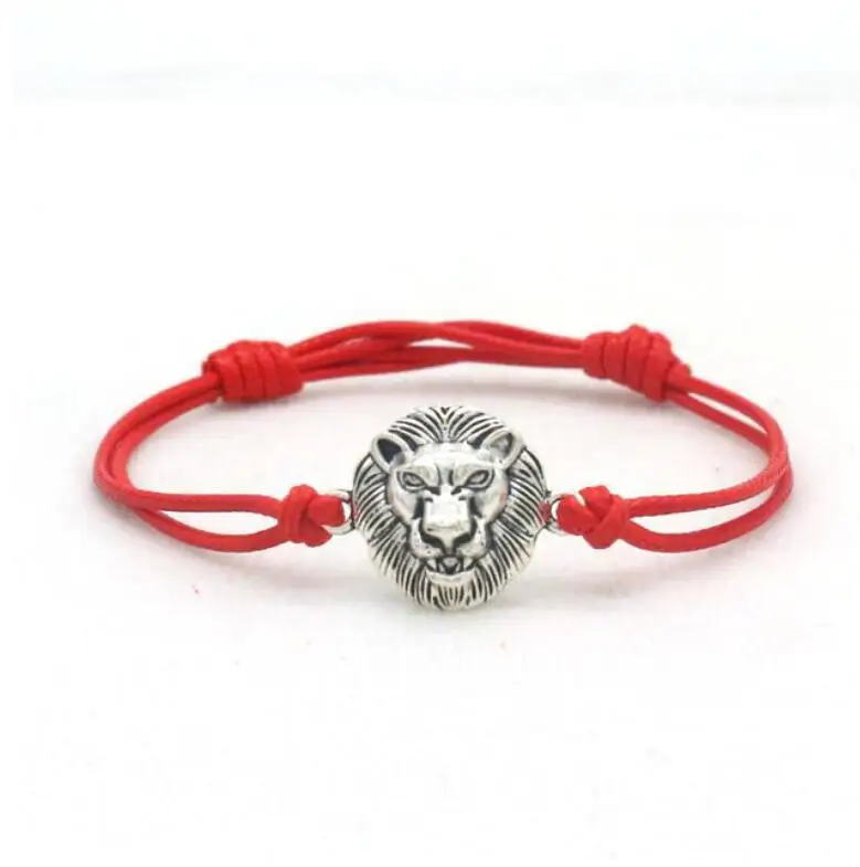 Red rope Silver Кожаный браслет-амулет с головой льва, красная веревочная нить, плетеный браслет для мужчин и женщин, браслет-чакра Reiki hombres pulseira - Окраска металла: Red rope Silver