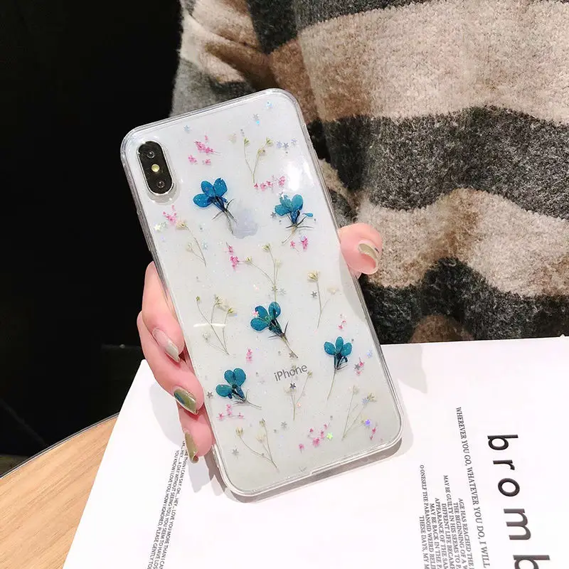 flower 3 Настоящие цветы сухоцветы Мягкий ТПУ чехол для телефона для iPhone 11 X XS XR XS Max 6 6S 7 8 Plus Прозрачный блестящий красивый чехол - Цвет: flower 3