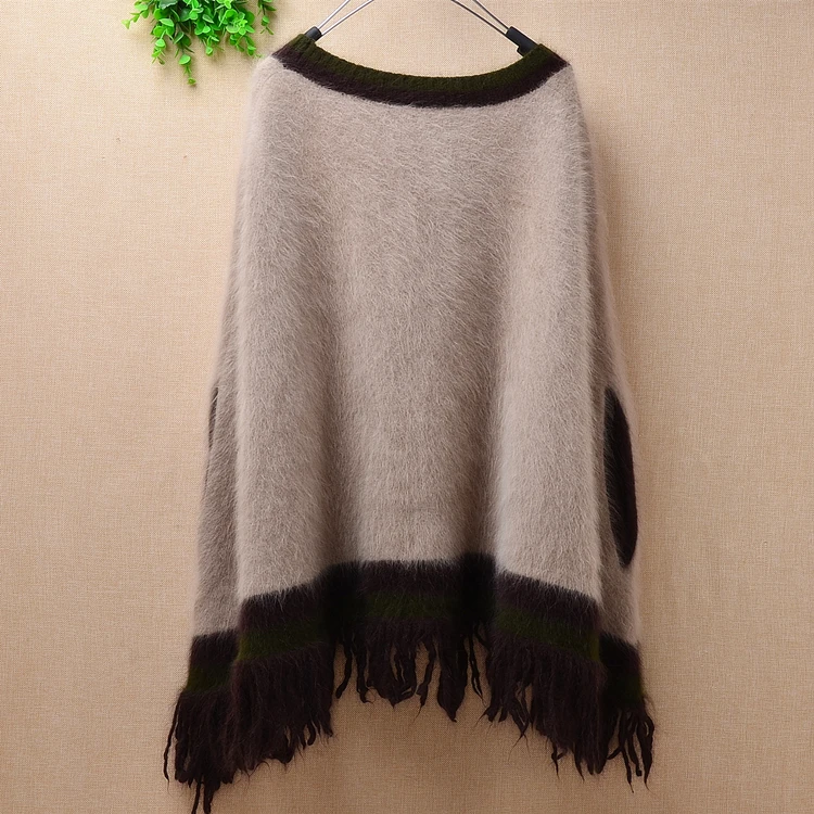 

Female ladies fashion hot mink cashmere cardigan loose sleeveless angora rabbit knitting tassel sweater mantle cloak coat winter
