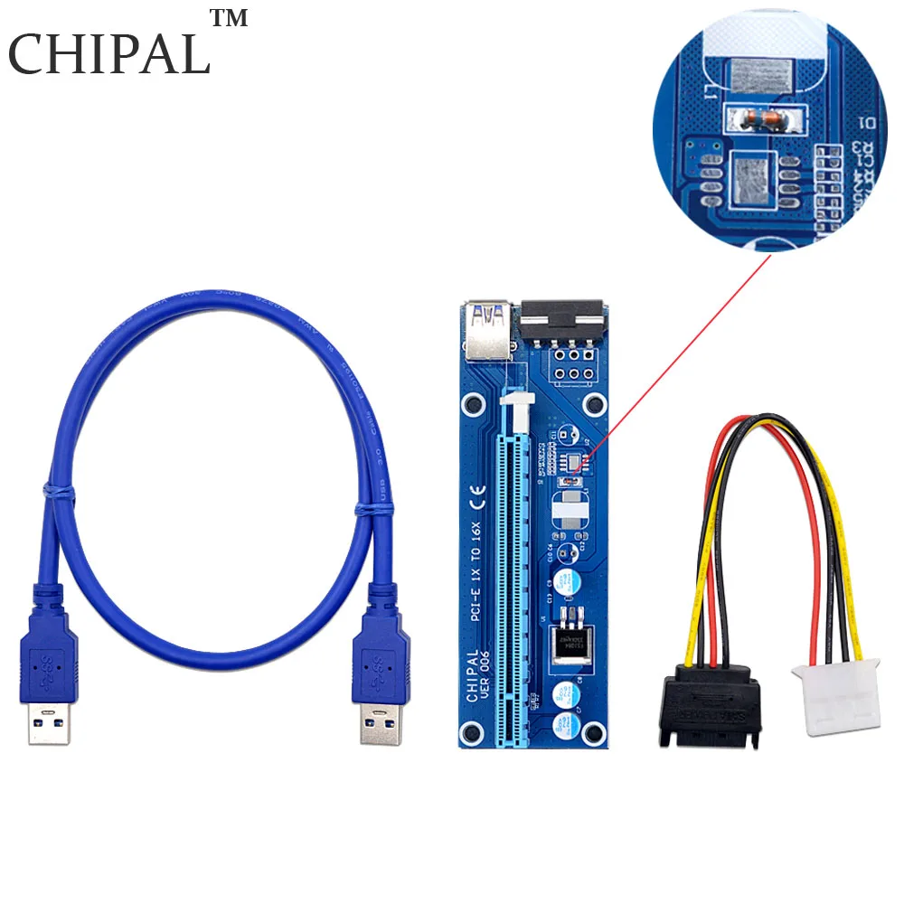 CHIPAL 10PCS Regulator Tube 0.6M PCI-E 1X to 16X Riser Card Extender + USB 3.0 Data Cable SATA 4Pin IDE Power Supply | Компьютеры и