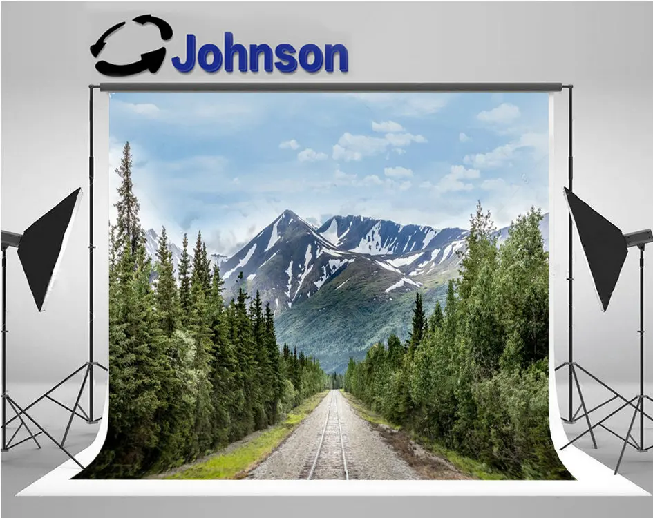 

snowy mountain range railroad track denali national photography backgrounds Computer print scenic photo backdrop