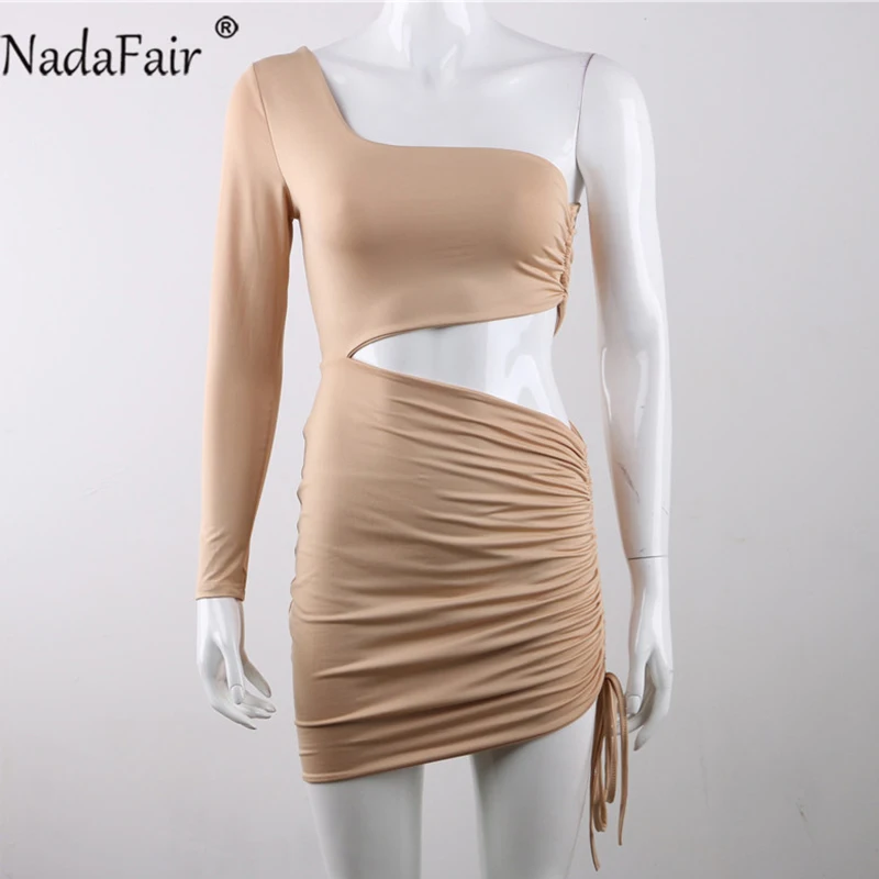 Женское платье на одно плечо с длинным рукавом драпировкой|Женские платья| |