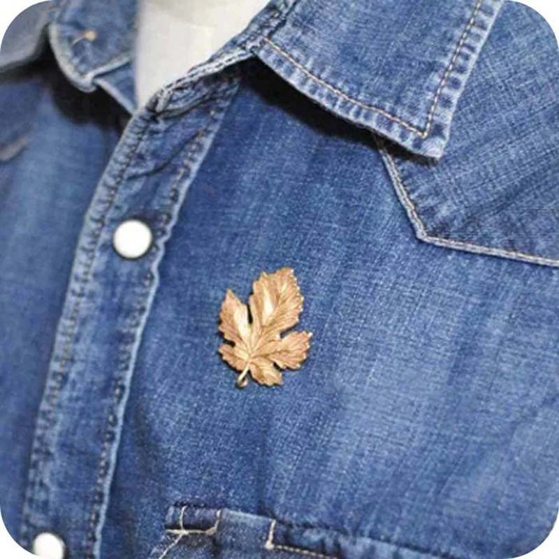 Броши с отворотом Позолоченная серебряная металлическая брошь в форме листа