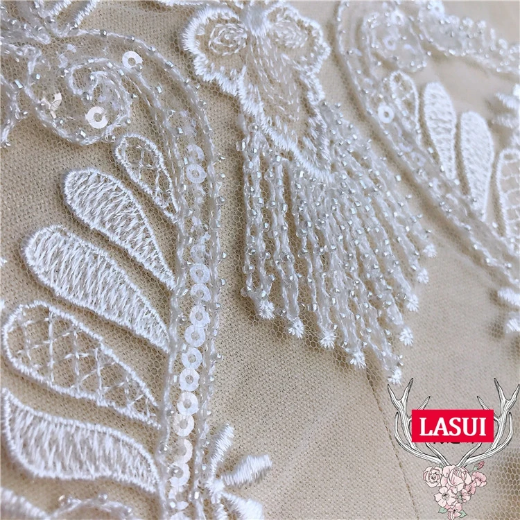 Роскошный белый небольшой жемчуг LASUI 38*47 см + вышивка блестками шнур с цветами