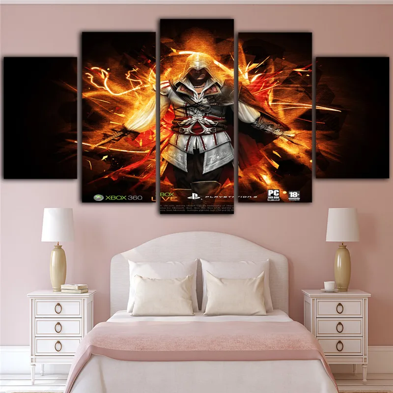 5 шт. Cuadros Decoraci N Dormitorio Аниме Картина Assassins Creed Холст Искусство Настенная живопись