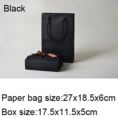 Black 17.5x11.5x5cm Крафт-бумажная коробка с лентой и бумажный пакет DIY для свадьбы, дня рождения, рождественской вечеринки, Подарочная коробка, винтажная Ретро сумка для украшения, 10 шт./лот - Цвет: Black 17.5x11.5x5cm