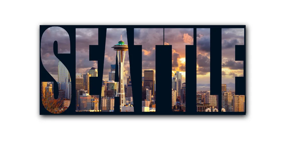Современная живопись на холсте принт Сиэтл город без рамки с изображением стены