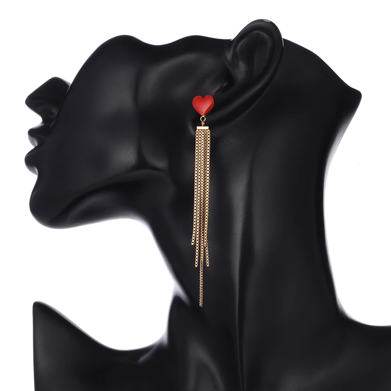 Cute Heart Long Chain Tassel Drop Earrings For Women New Alloy Pendant Earring Fashion Party Jewelry pendientes mujer | Украшения и