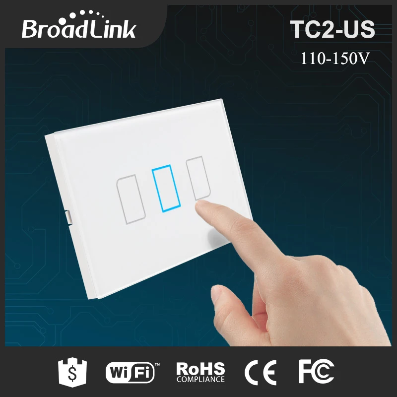 

Broadlink TC2 3 Gang Wireless Remote Control Wifi Wall Light Touch Switch 433MHZ 110V-150V US Standard Smart Home Automation